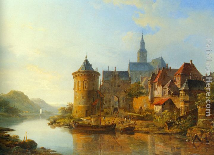 A View of a Town along the Rhine painting - Cornelis Springer A View of a Town along the Rhine art painting